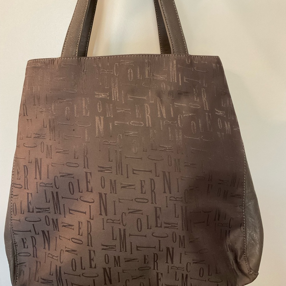 Dark grey patterned purse, 12”x12”x 4”.